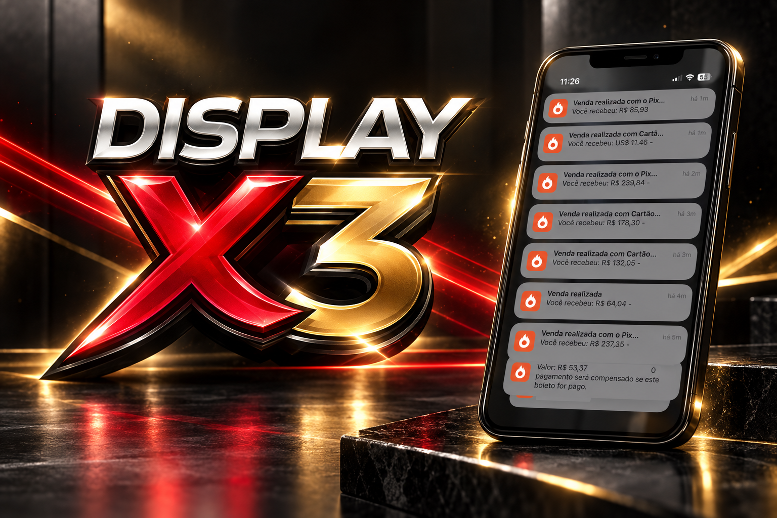 Display X3 com resultados de vendas em smartphone