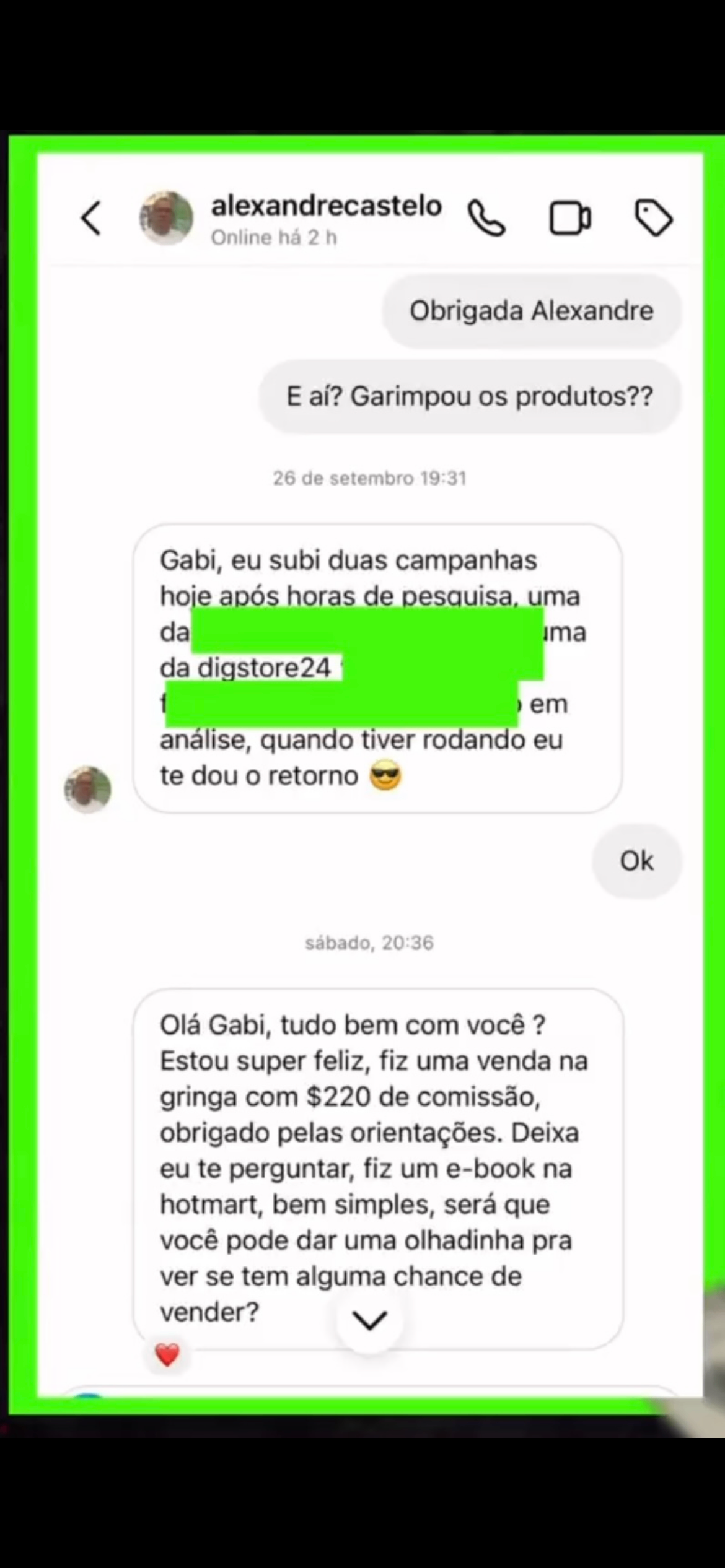 Depoimento de aluno sobre venda internacional