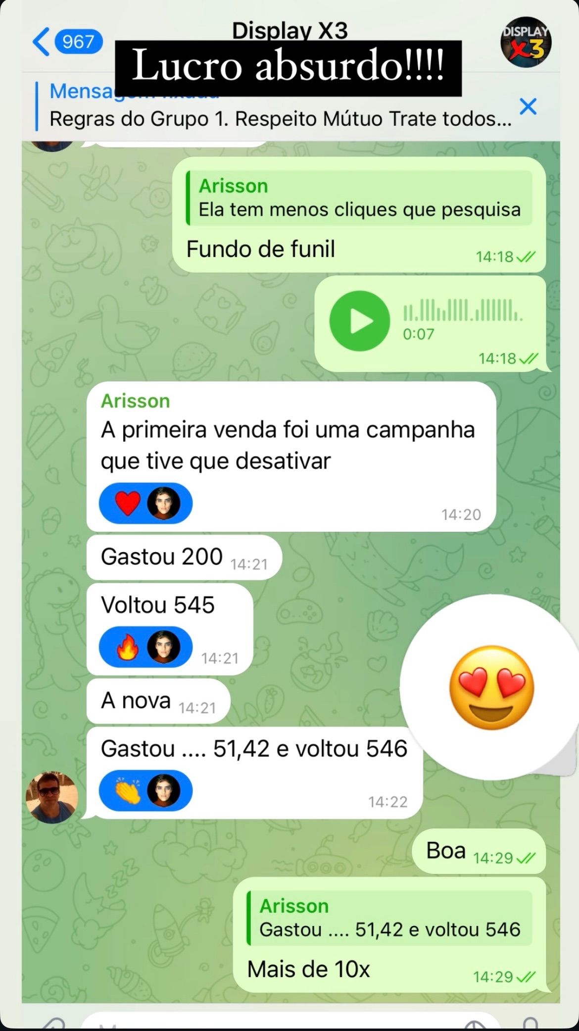 Resultado de campanha de aluno