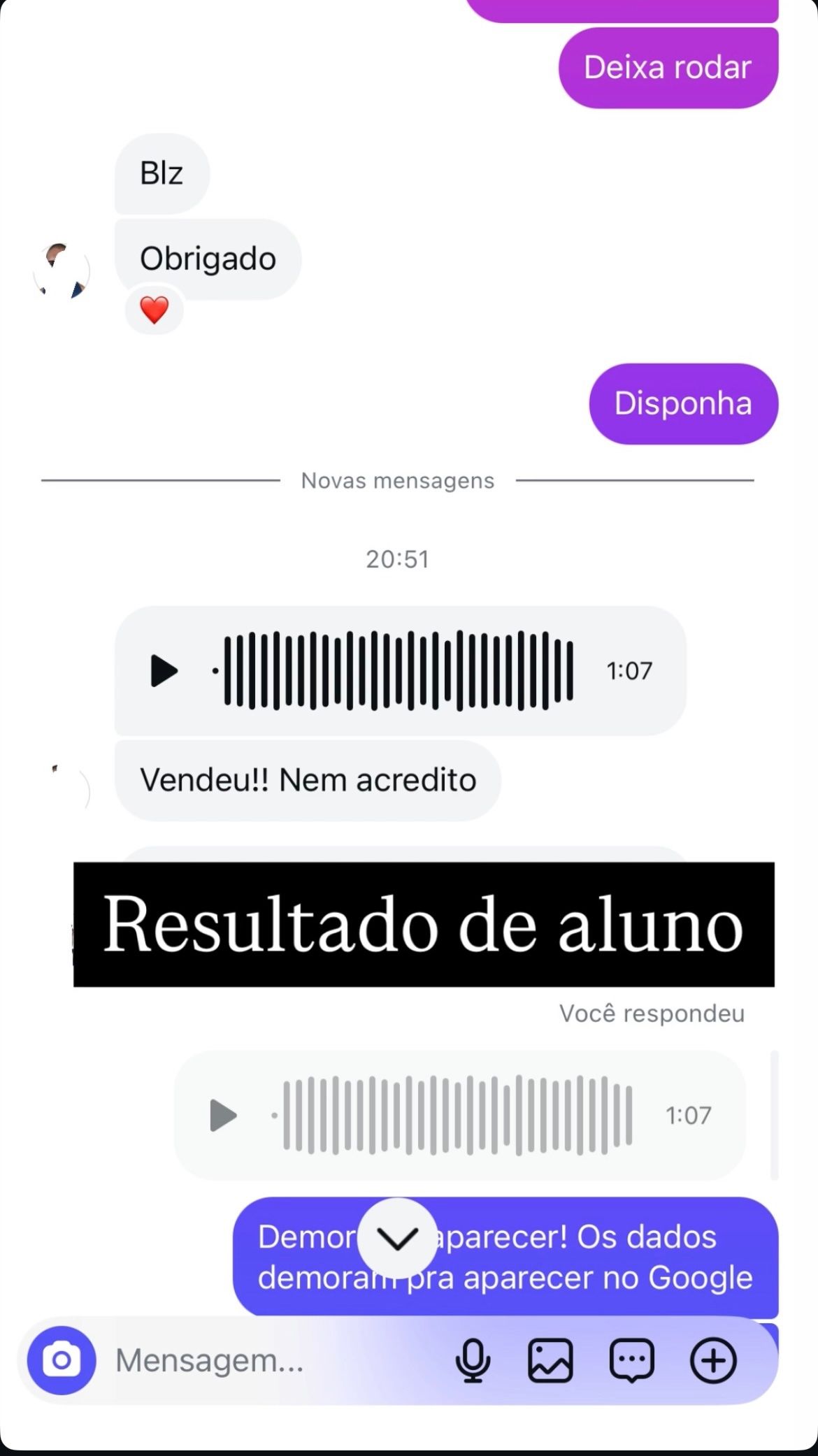 Relato de venda de aluno