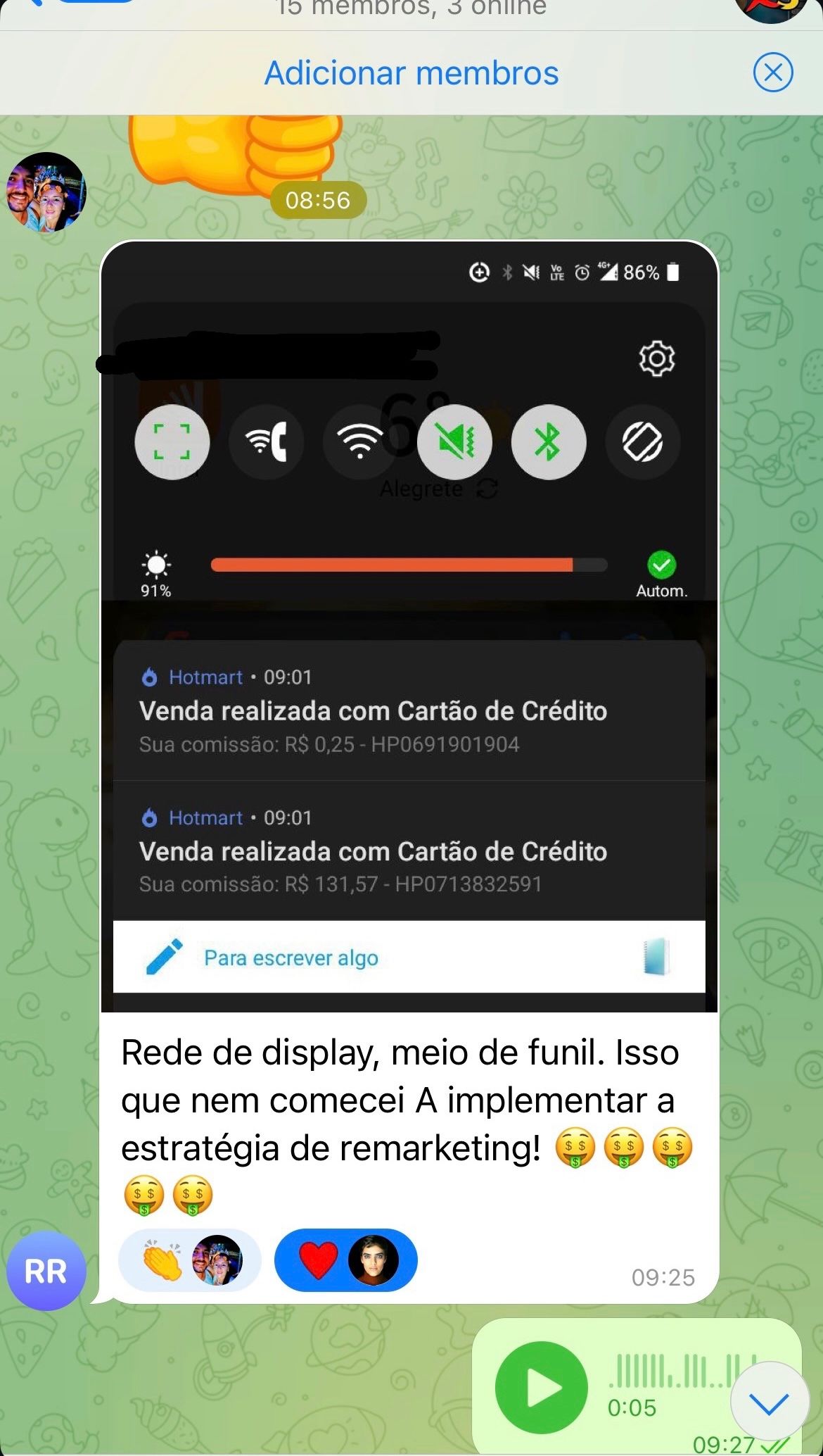 Notificações de venda de aluno